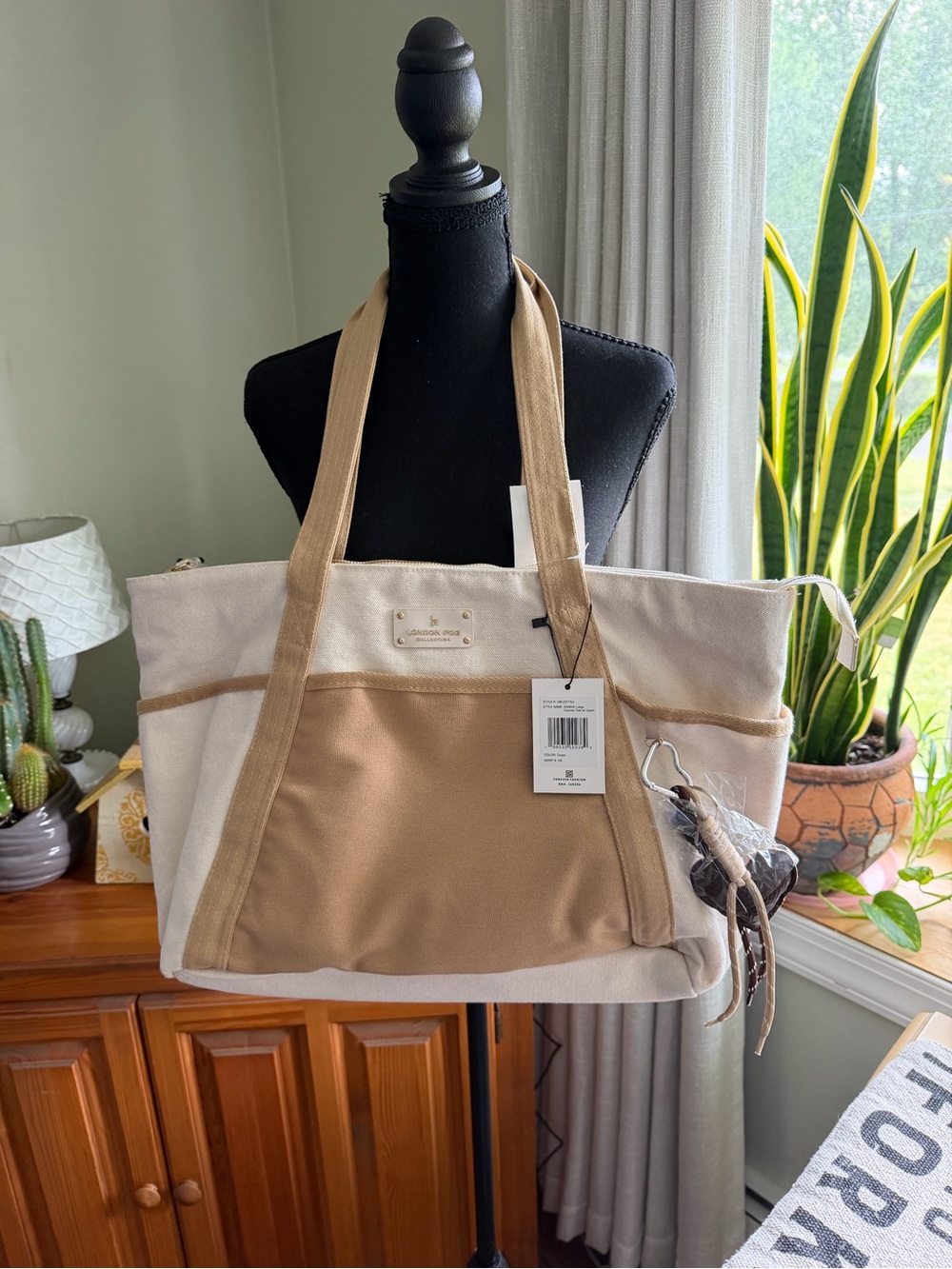 London Fog Two-Tone Beige & Cream Canvas Tote